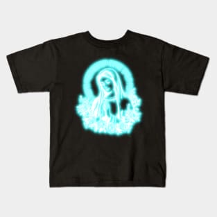 Blue Neon Virgin Mary Kids T-Shirt